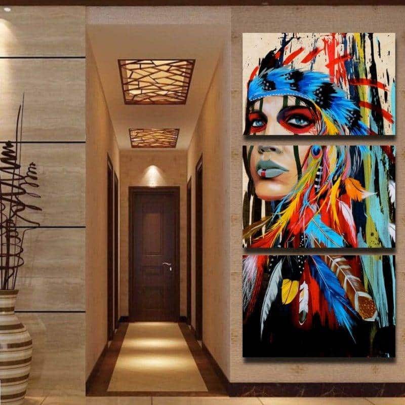 Peinture Amérindienne (Tableau 3 Parties)