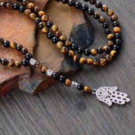 Collier Mala Œil de Tigre Bijoux pierre naturelle Collier pierre naturelle