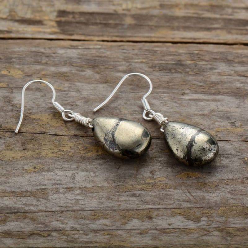 Boucles d&rsquo;Oreilles Pierre Naturelle « Pyrite » Bijoux pierre naturelle Boucles d'oreilles pierre naturelle
