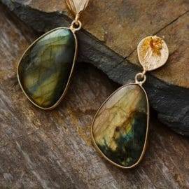 Boucles d’Oreilles Pierre Naturelle « Labradorite Dorée » Bijoux pierre naturelle Boucles d'oreilles pierre naturelle