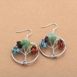 Boucles d’Oreilles Pierre Naturelle « 7 Chakras Arbre de Vie » Bijoux pierre naturelle Boucles d'oreilles pierre naturelle