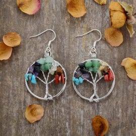Boucles d’Oreilles Pierre Naturelle « 7 Chakras Arbre de Vie » Bijoux pierre naturelle Boucles d'oreilles pierre naturelle