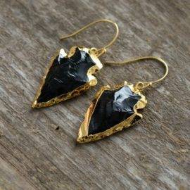 Boucles d’Oreilles Pierre Naturelle « Flèche Obsidienne » Bijoux pierre naturelle Boucles d'oreilles pierre naturelle