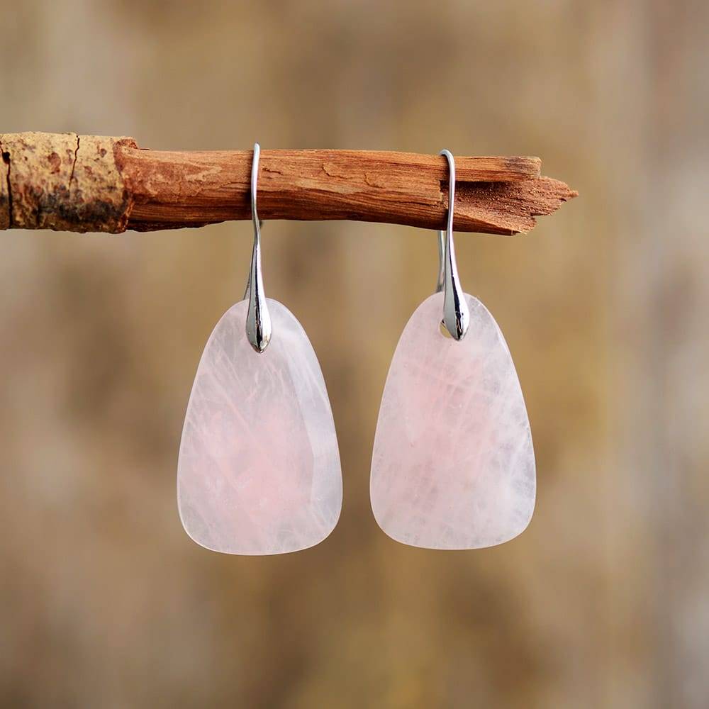 Boucles d&rsquo;Oreilles Pierre Naturelle « Quartz Rose » Bijoux pierre naturelle Boucles d'oreilles pierre naturelle