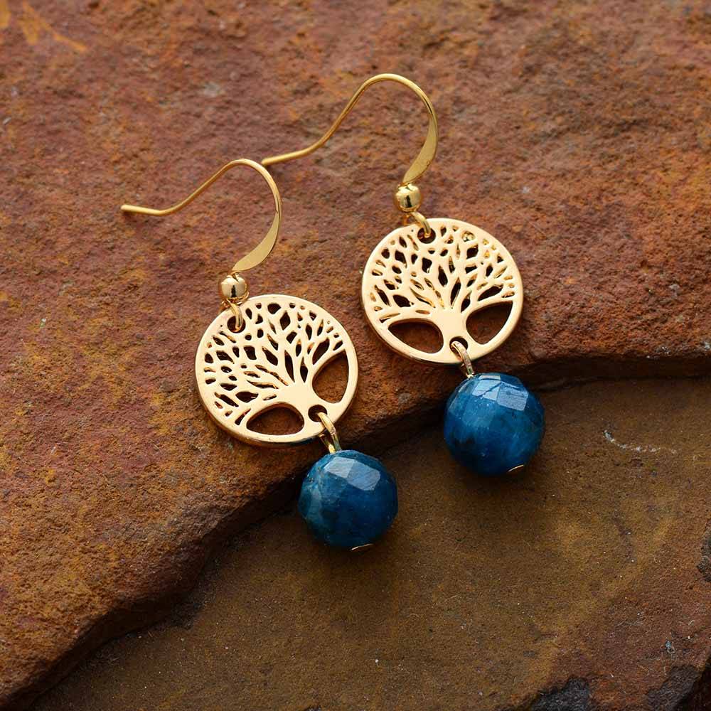 Boucles d&rsquo;Oreilles Pierre Naturelle « Arbre de Vie en Apatite » Bijoux pierre naturelle Boucles d'oreilles pierre naturelle