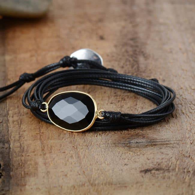 Bracelet Onyx Noir Bijoux pierre naturelle Bracelet pierre naturelle Couleur: Foncé