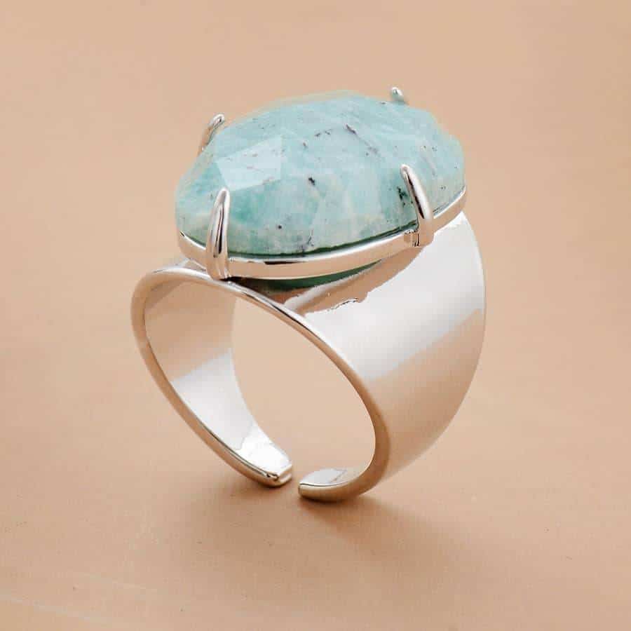 Bague Argentée Avec Amazonite Brute – Pierre Naturelle, Taille 53, Vintage
