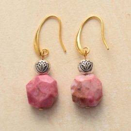Boucles D’oreilles Fleur De Lotus En Rhodonite Bijoux pierre naturelle Boucles d'oreilles pierre naturelle