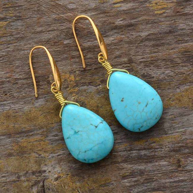 Boucles d’Oreilles Pierre Naturelle « Gouttes Turquoise » Bijoux pierre naturelle Boucles d'oreilles pierre naturelle