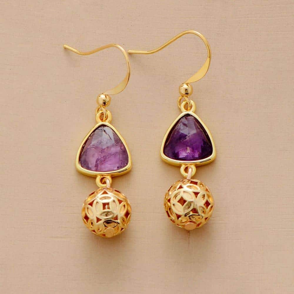 Boucles D'oreilles Améthyste Naturelle Violette - Fermoir Clous - Sans Marque