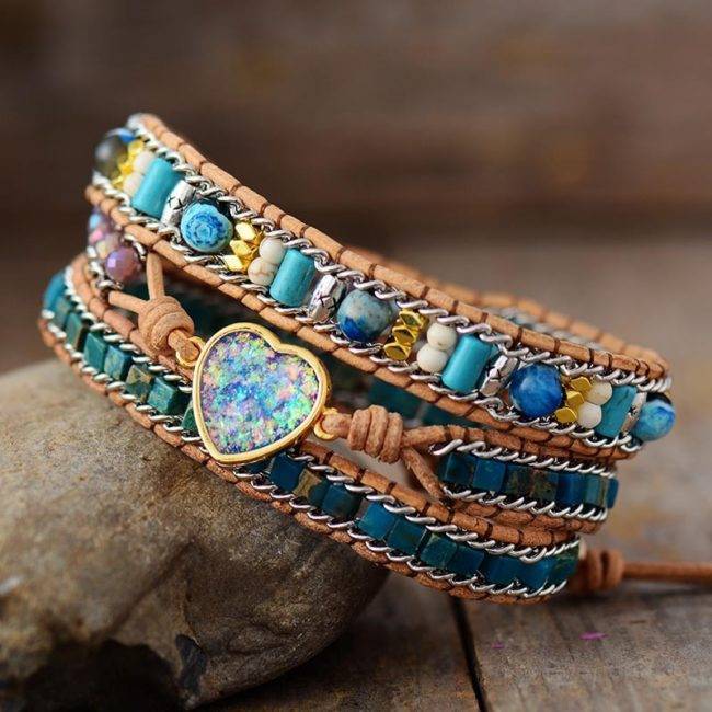 Bracelet en pierres naturelles Opale et Apatite Bijoux pierre naturelle Bracelet pierre naturelle