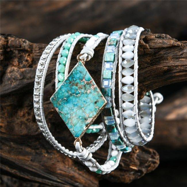 Bracelet en pierres naturelles d’Opale et Jaspe impérial bleu Bijoux pierre naturelle Bracelet pierre naturelle