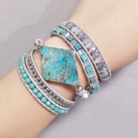 Bracelet en pierres naturelles d&rsquo;Opale et Jaspe impérial bleu Bijoux pierre naturelle Bracelet pierre naturelle