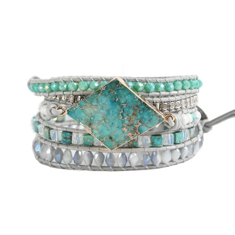 Bracelet en pierres naturelles d&rsquo;Opale et Jaspe impérial bleu Bijoux pierre naturelle Bracelet pierre naturelle