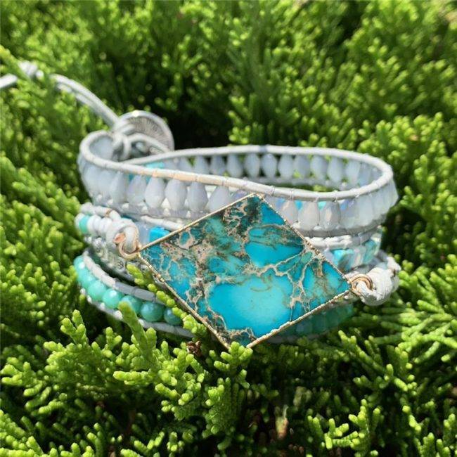 Bracelet en pierres naturelles d’Opale et Jaspe impérial bleu Bijoux pierre naturelle Bracelet pierre naturelle