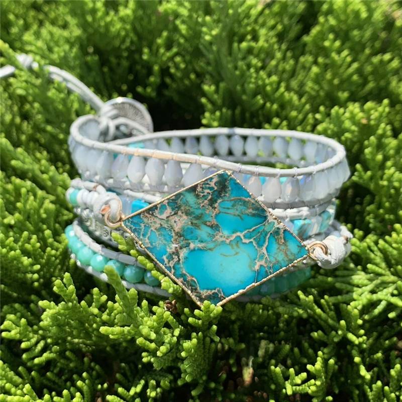 Bracelet en pierres naturelles d&rsquo;Opale et Jaspe impérial bleu Bijoux pierre naturelle Bracelet pierre naturelle