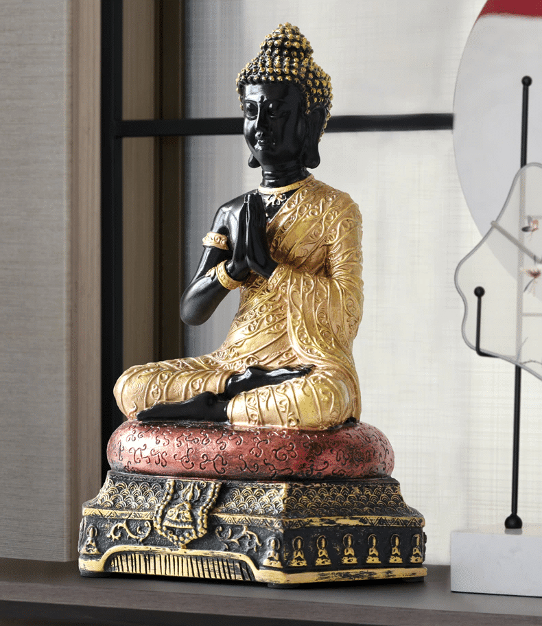 Statue de Bouddha Noir en résine Statuette Bouddha Deco zen