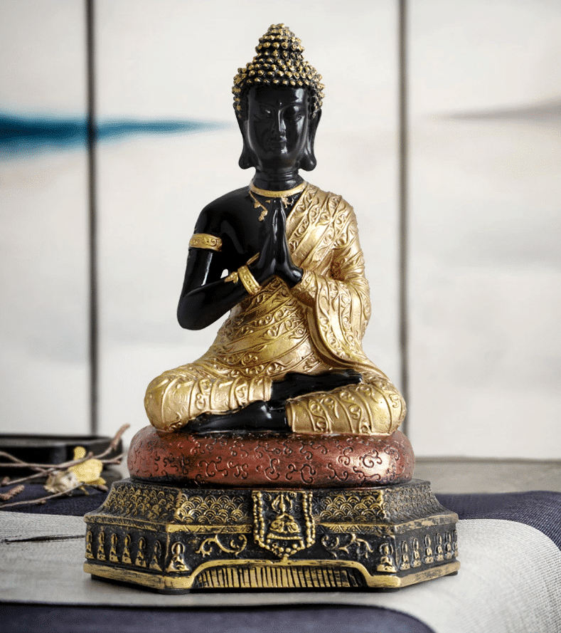 Statue de Bouddha Noir en résine Statuette Bouddha Deco zen