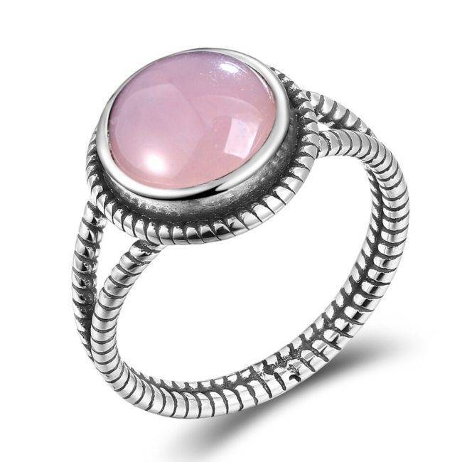 Bague En Argent 925 Avec Quartz Rose Et Améthyste - Taille 61,5 - Style Marquise Fleur - Occasion