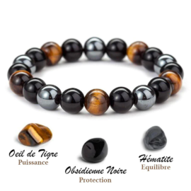 Bracelet oeil de tigre obsidienne hématite