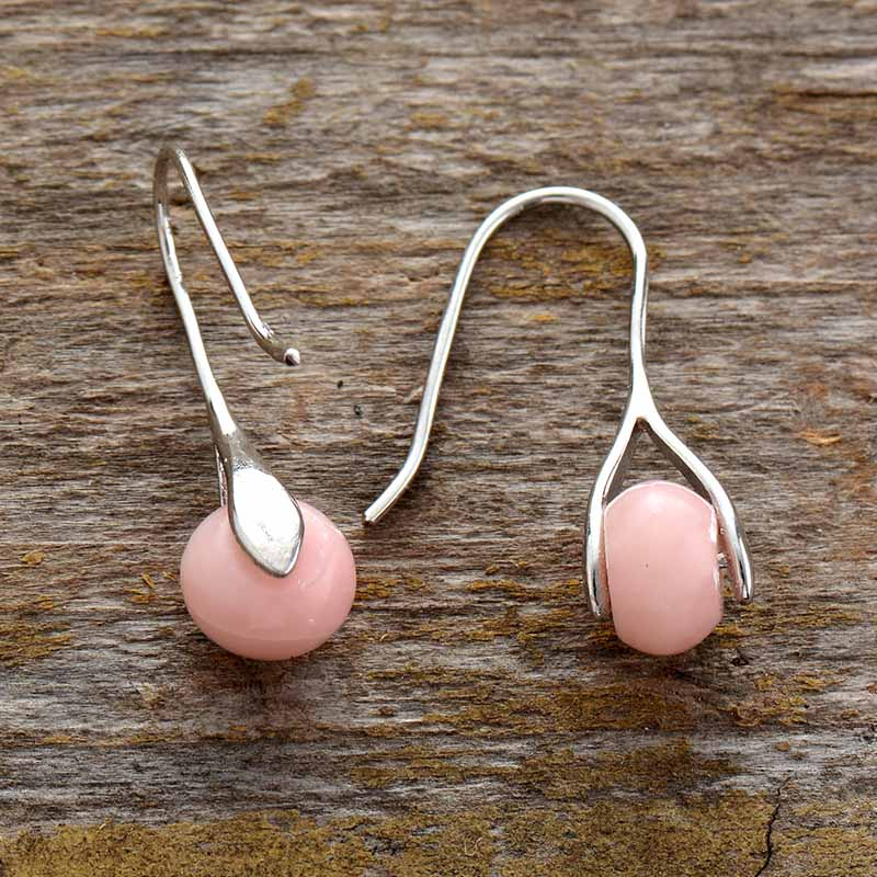 Boucles dOreilles en Pierre Naturelles de Quartz Rose