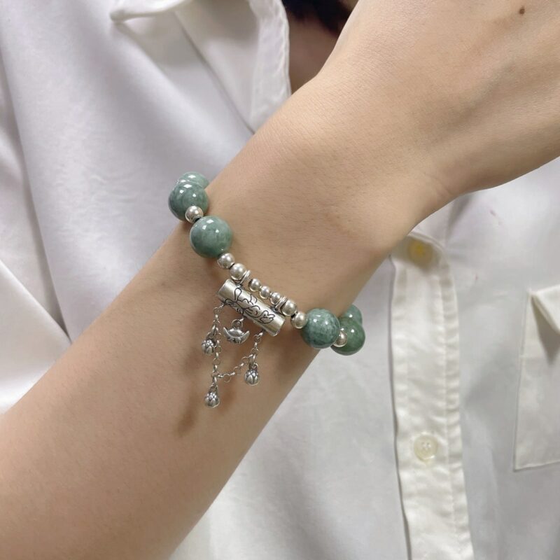 Bracelet à pampilles en argent avec perles d’émeraude pour femme