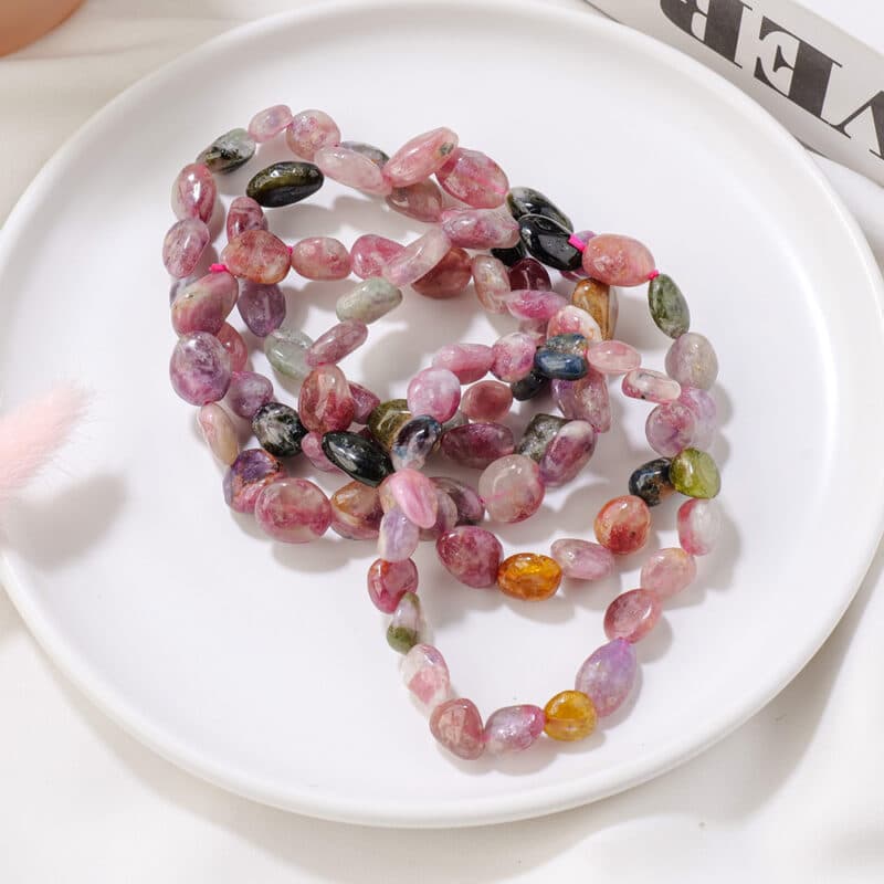 Bracelet en pierre de tourmaline naturelle colorée