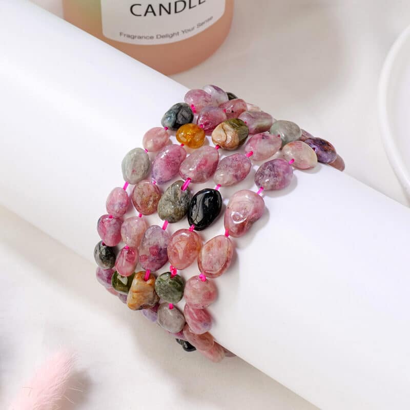 Bracelet en pierre de tourmaline naturelle colorée