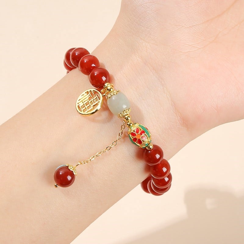 Bracelet porte-bonheur en agate rouge pour femme