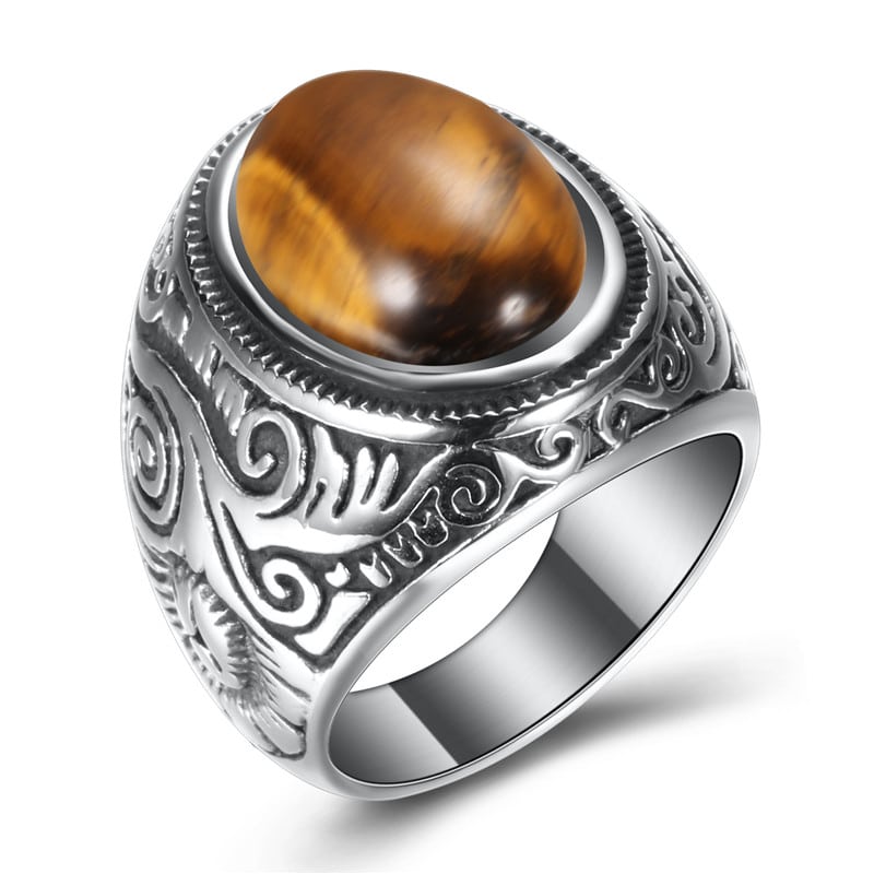 Bague en onyx trois couleurs pour homme sur fond blanc