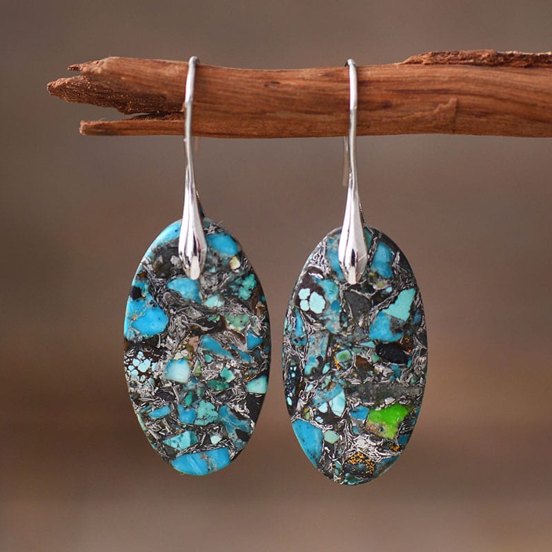 Boucles D'oreilles Pendantes Avec Pierre De Quartz Teinte En Violet Et Cercle D'or, Bohème