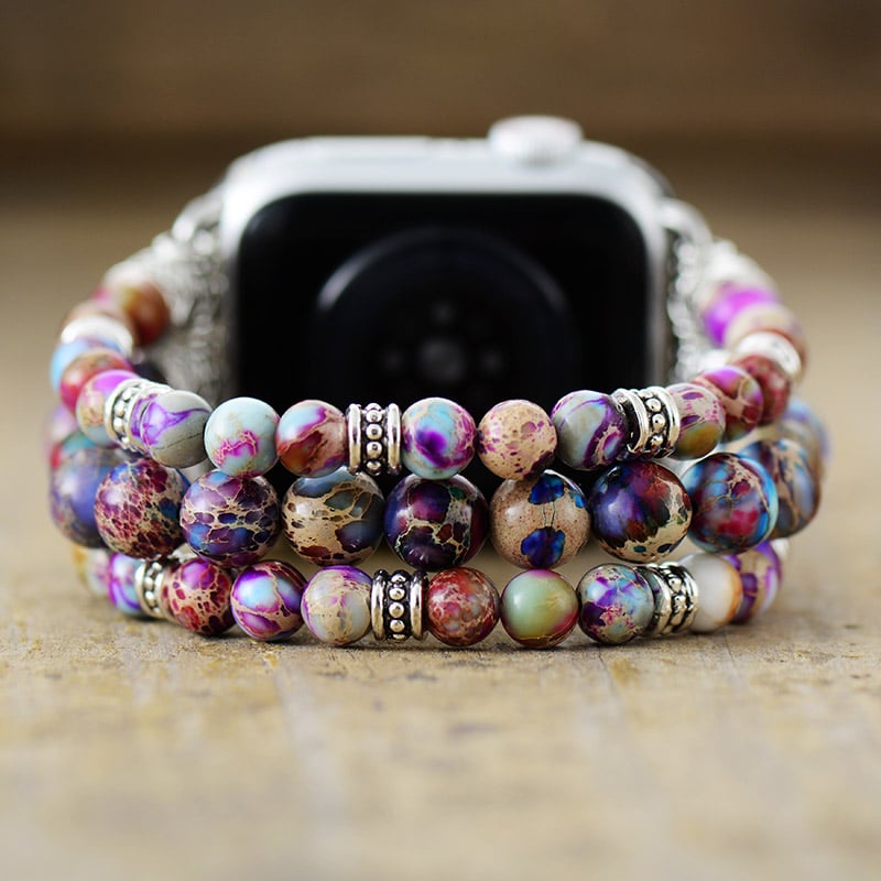 Bracelet de montre intelligente avec perles de jaspe violettes – Image 3