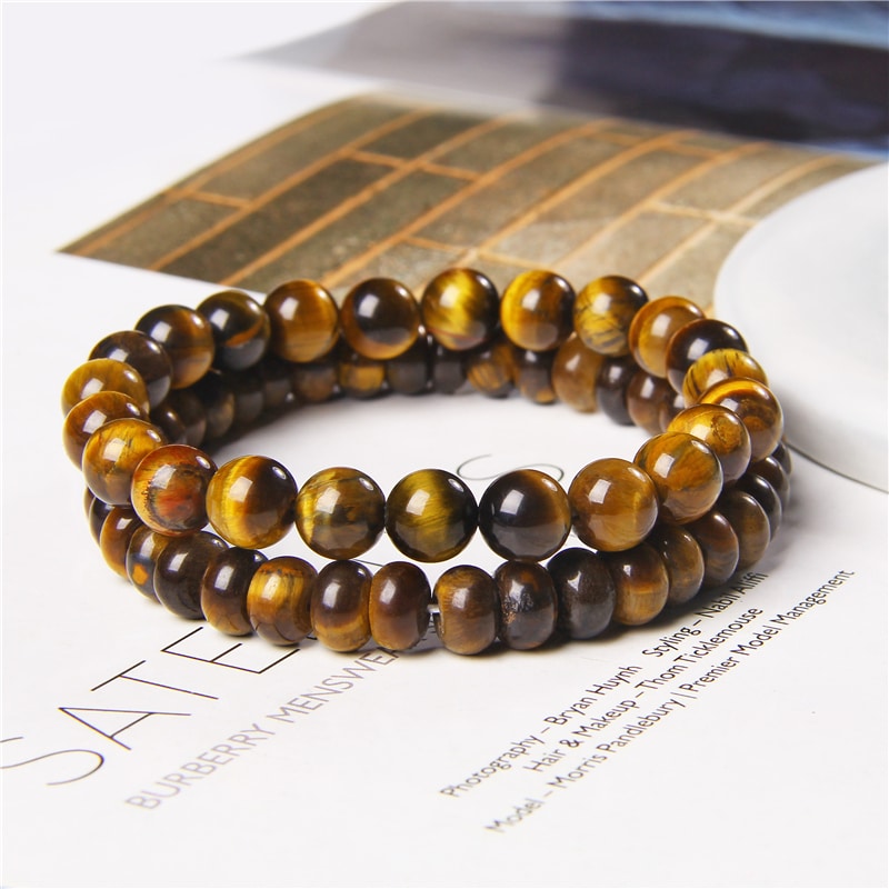 Lot de deux bracelets à perles rondes en pierre naturelle pour homme et femme – Image 2