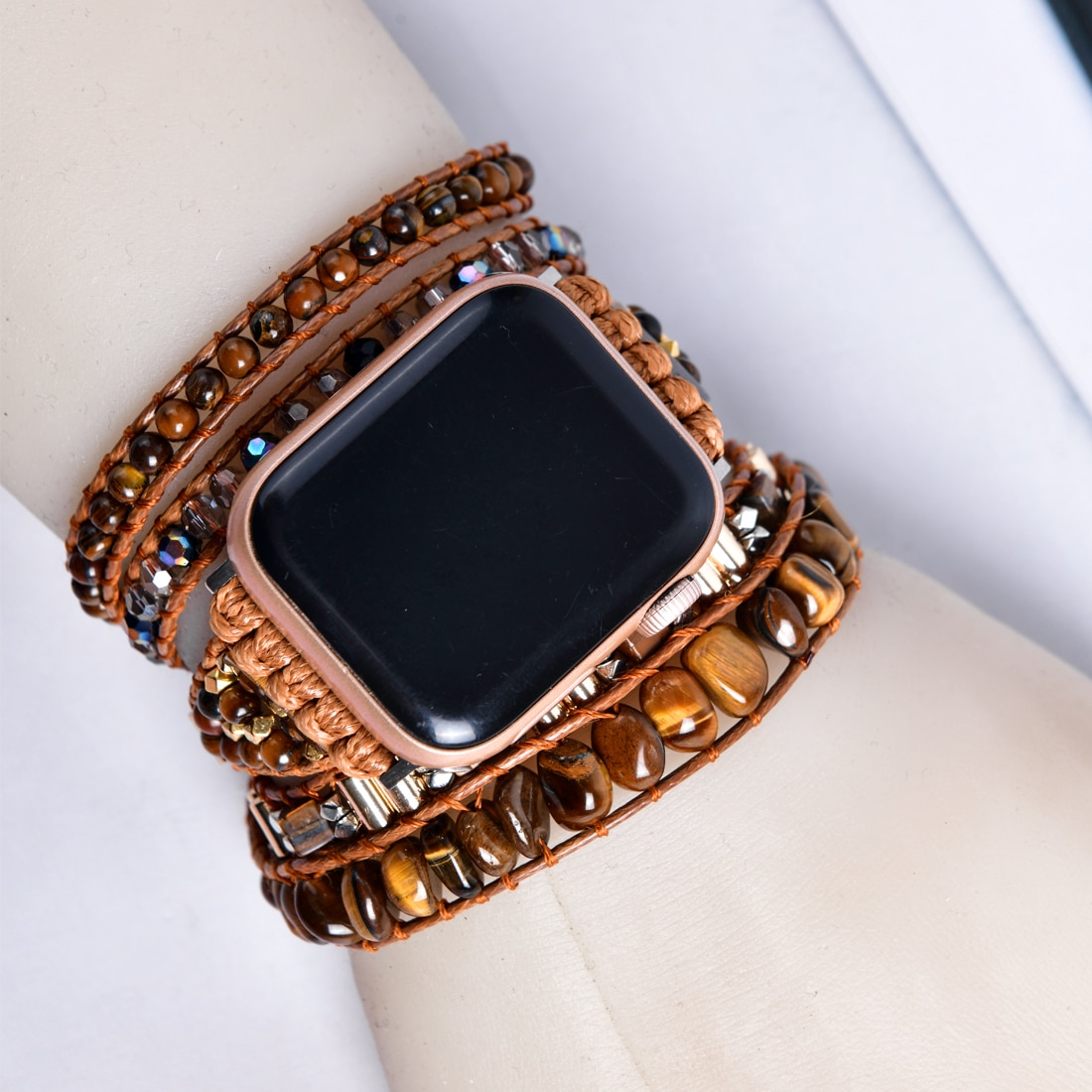 Bracelet ethnique pour Apple watch en pierre d'oeil de tigre – Image 2
