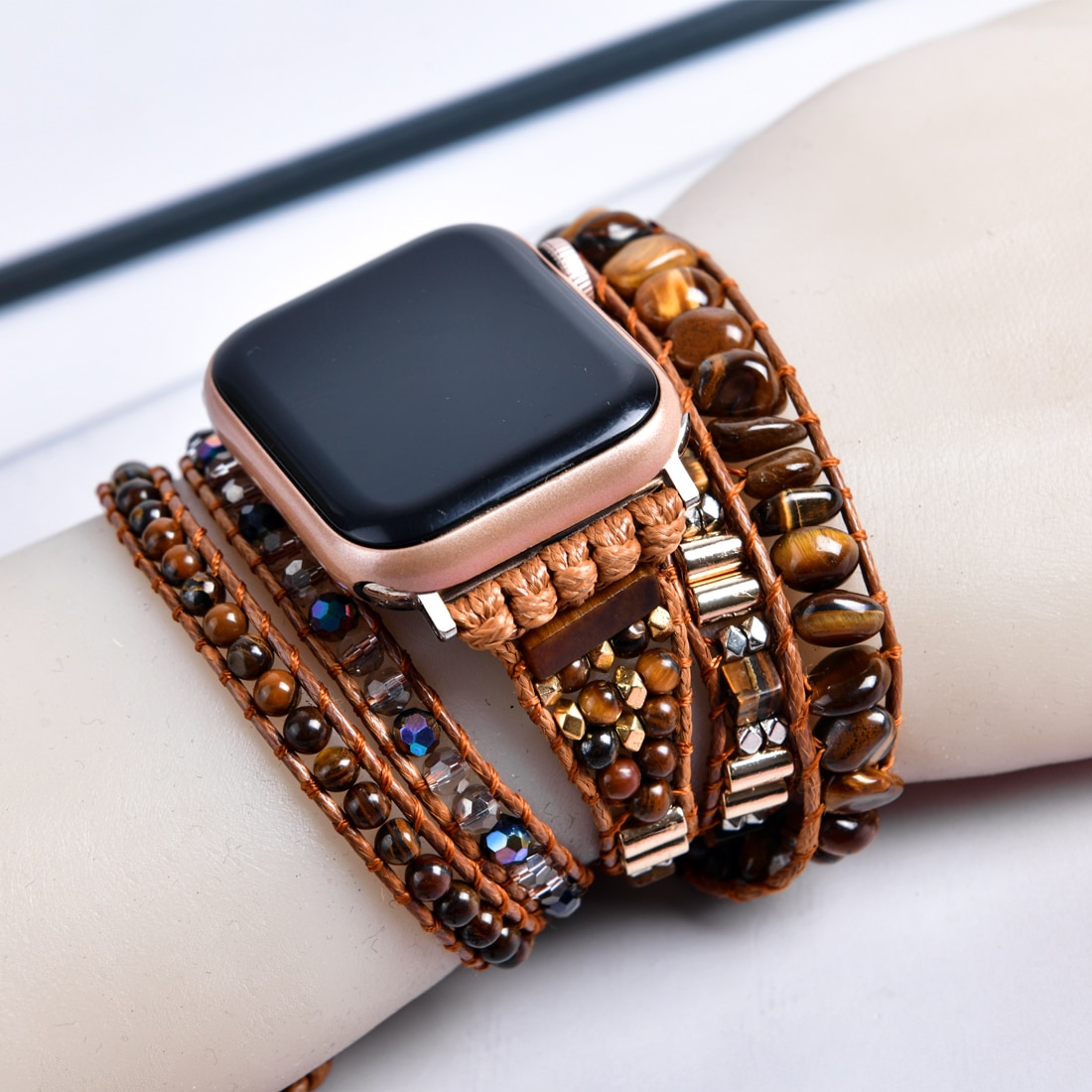 Bracelet ethnique pour Apple watch en pierre d'oeil de tigre – Image 3
