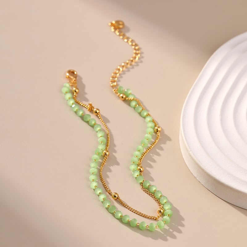 Bracelet de cheville en pierres naturelles vertes pour femme – Image 3