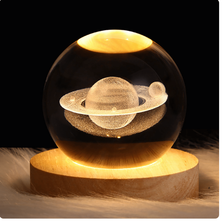 Lampe d'atmosphère LED style boule de cristal sur fond noir