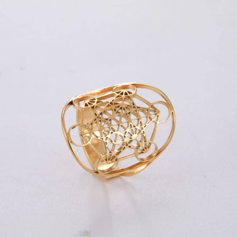 Bague Pierre Naturelle avec Design Géométrique en Acier Inoxydable