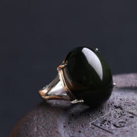 Bague en pierre naturelle d'obsidienne ovale