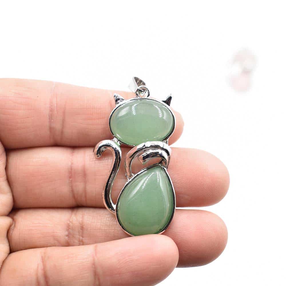 Lot de Dix Pendentifs Pierre Naturelle en Forme de Chat