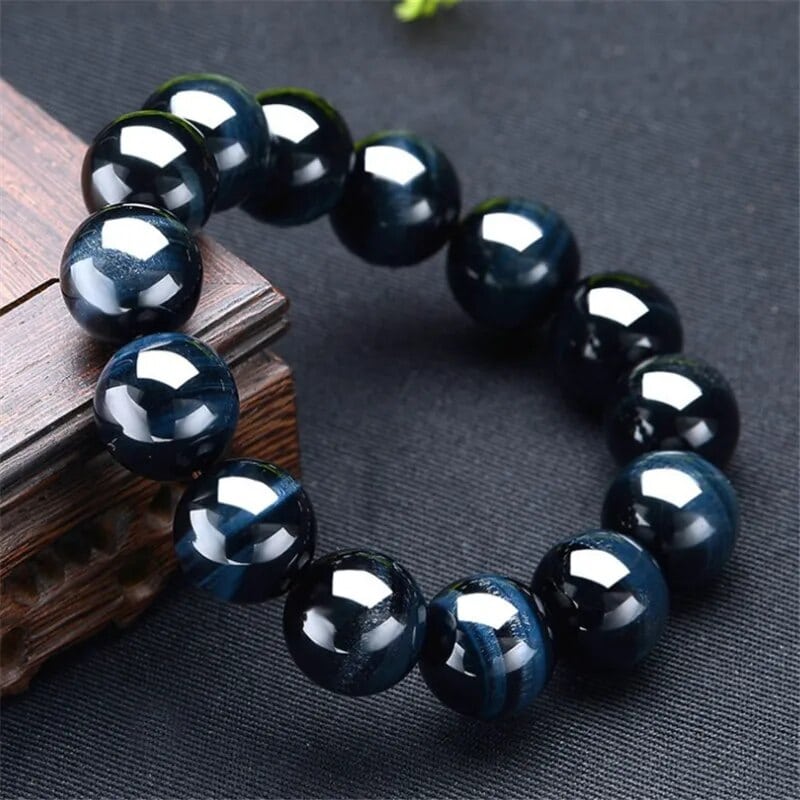 Bracelet Pierre Naturelle avec Perles d'Oeil de Tigre Bleues