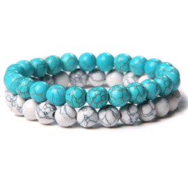 Lot de Deux Bracelets Pierre Naturelle avec Perles en Turquoise sur fond blanc