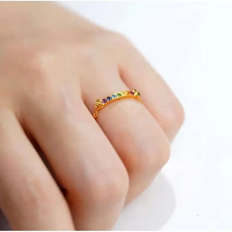 Bague Pierre Naturelle Dorée en Zircon et Cristal
