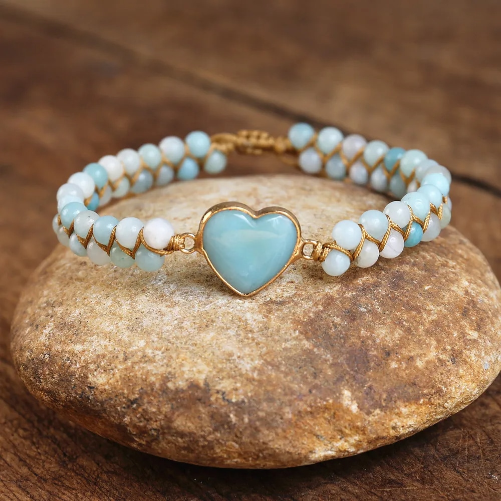 Bracelet Confiance et Harmonie avec Coeur et Perles d'Amazonite