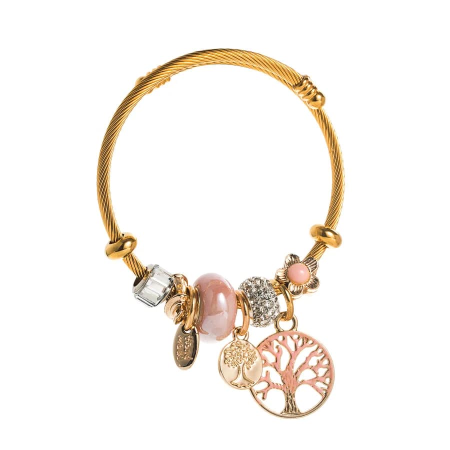 Bracelet Confiance et Harmonie Doré en Acier Inoxydable avec Arbre de Vie sur fond blanc