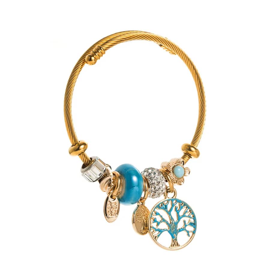 Bracelet Confiance et Harmonie Doré en Acier Inoxydable avec Arbre de Vie