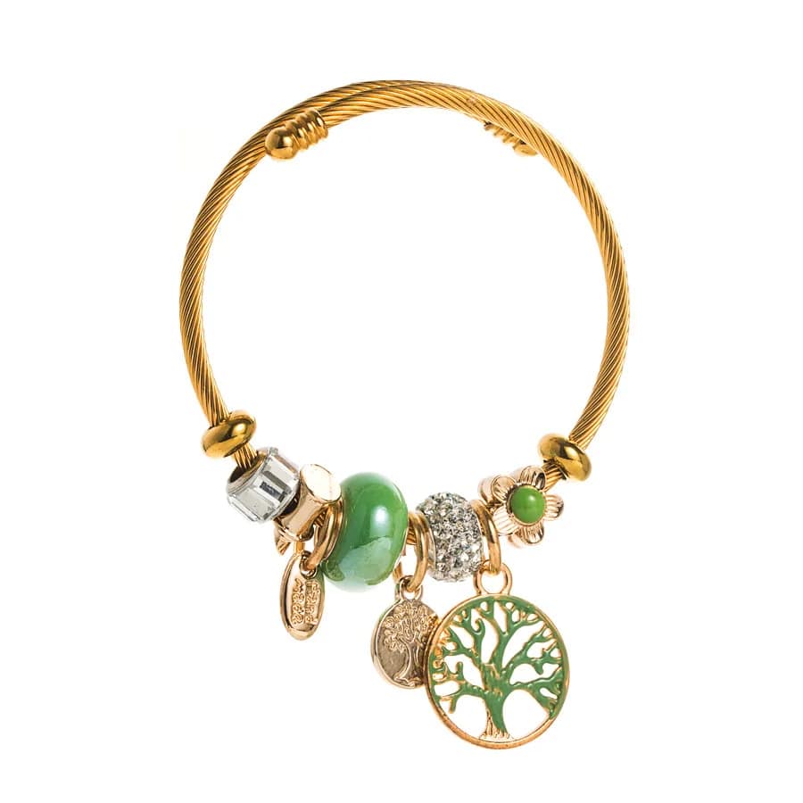 Bracelet Confiance et Harmonie Doré en Acier Inoxydable avec Arbre de Vie