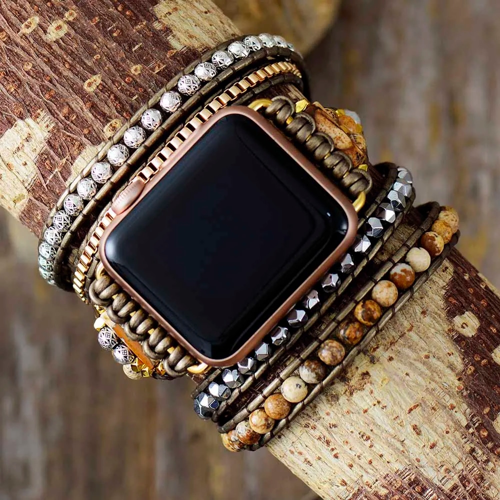 Bracelet Pierre Naturelle avec Perles de Style Chic et Bohème Pour Montre
