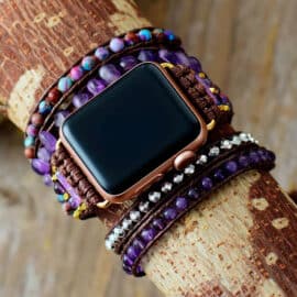 Bracelet Pierre Naturelle Violet avec Perles de Style Bohème Pour Montre