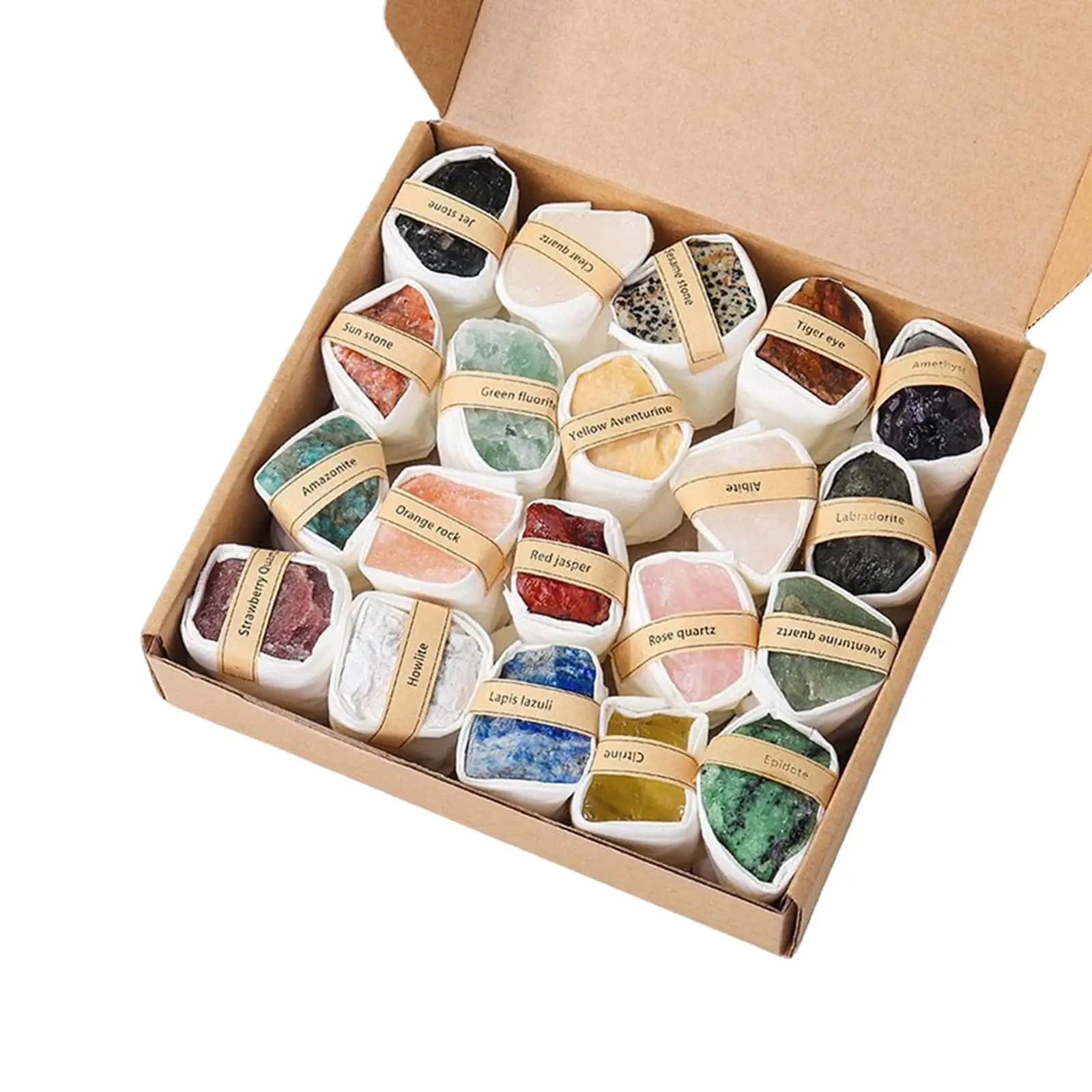 Coffret Pierre Naturelle de Vingt Pièces sur fond blanc